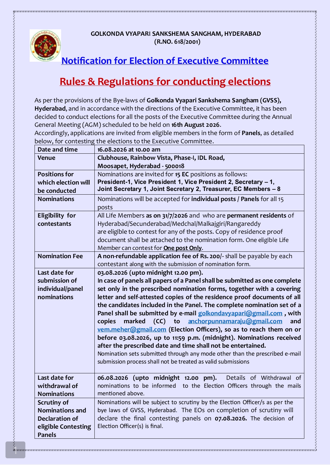 Election notification - page 1 of 2